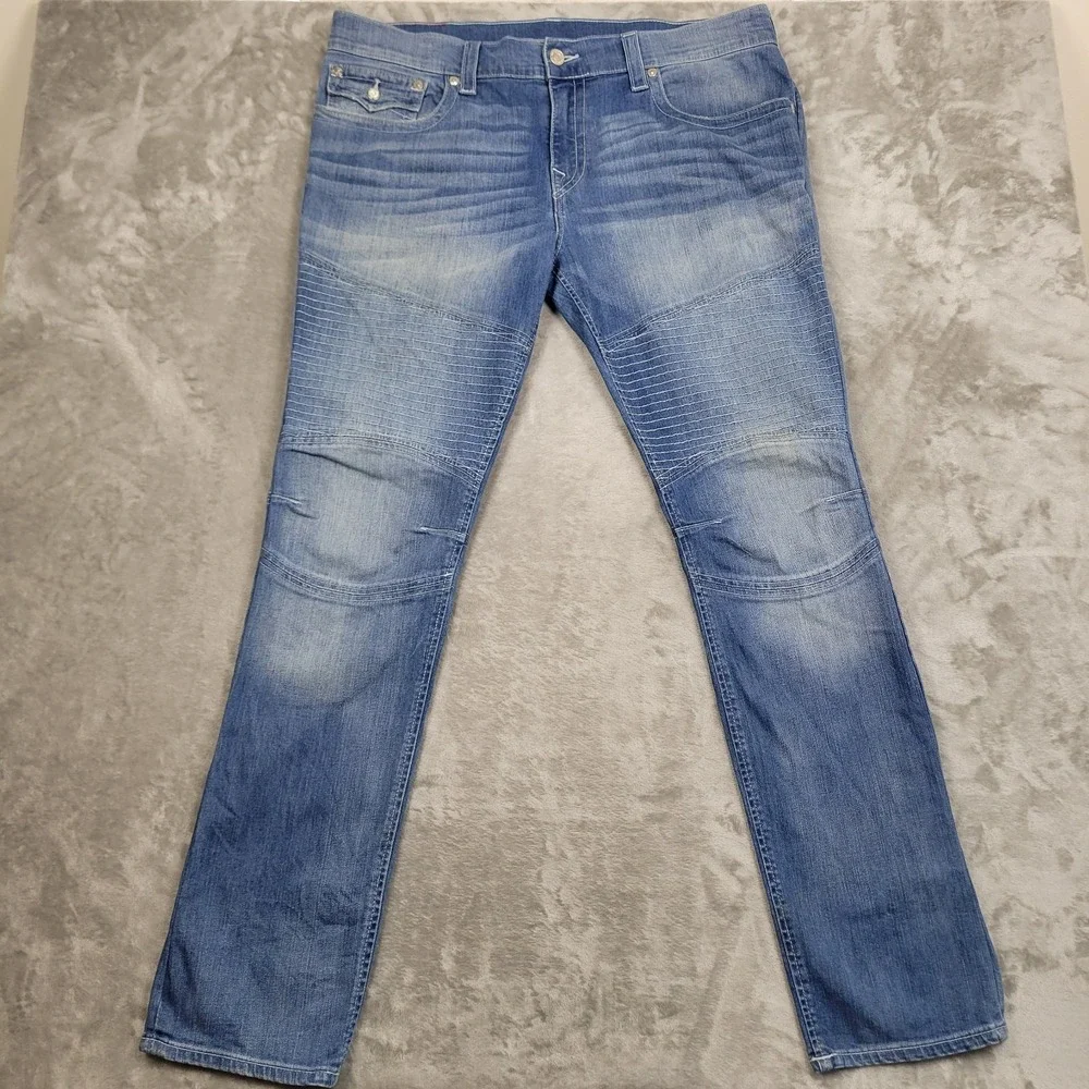 True Religion Rocco Mens Relaxed‎ Skinny Medium Wash Blue 38x34 Cotton Casual